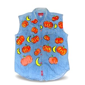 Marlboro Country Store VTG Denim Vest: Homemade Halloween Sponge Paint: XL